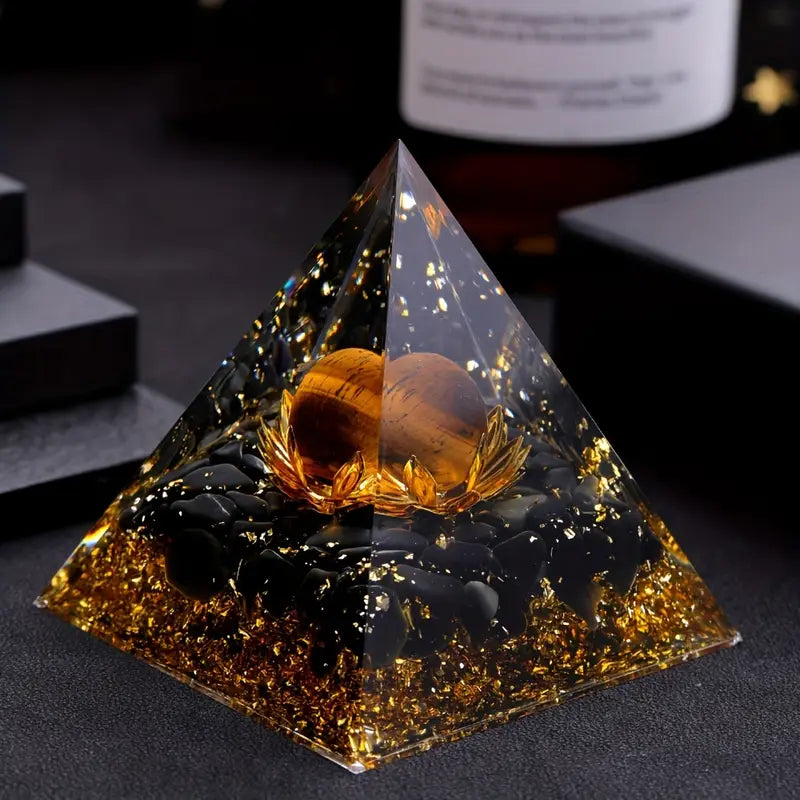 Orgonite "Cassiel" en Obsidienne Noire & Œil de Tigre