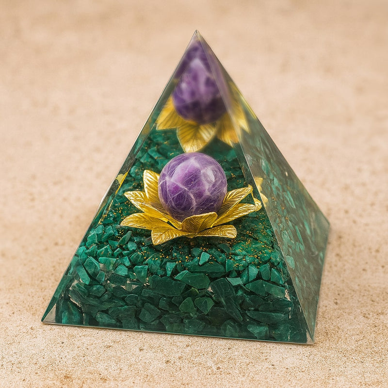Orgonite "Énergie Bienfaitrice" en Malachite et Améthyste