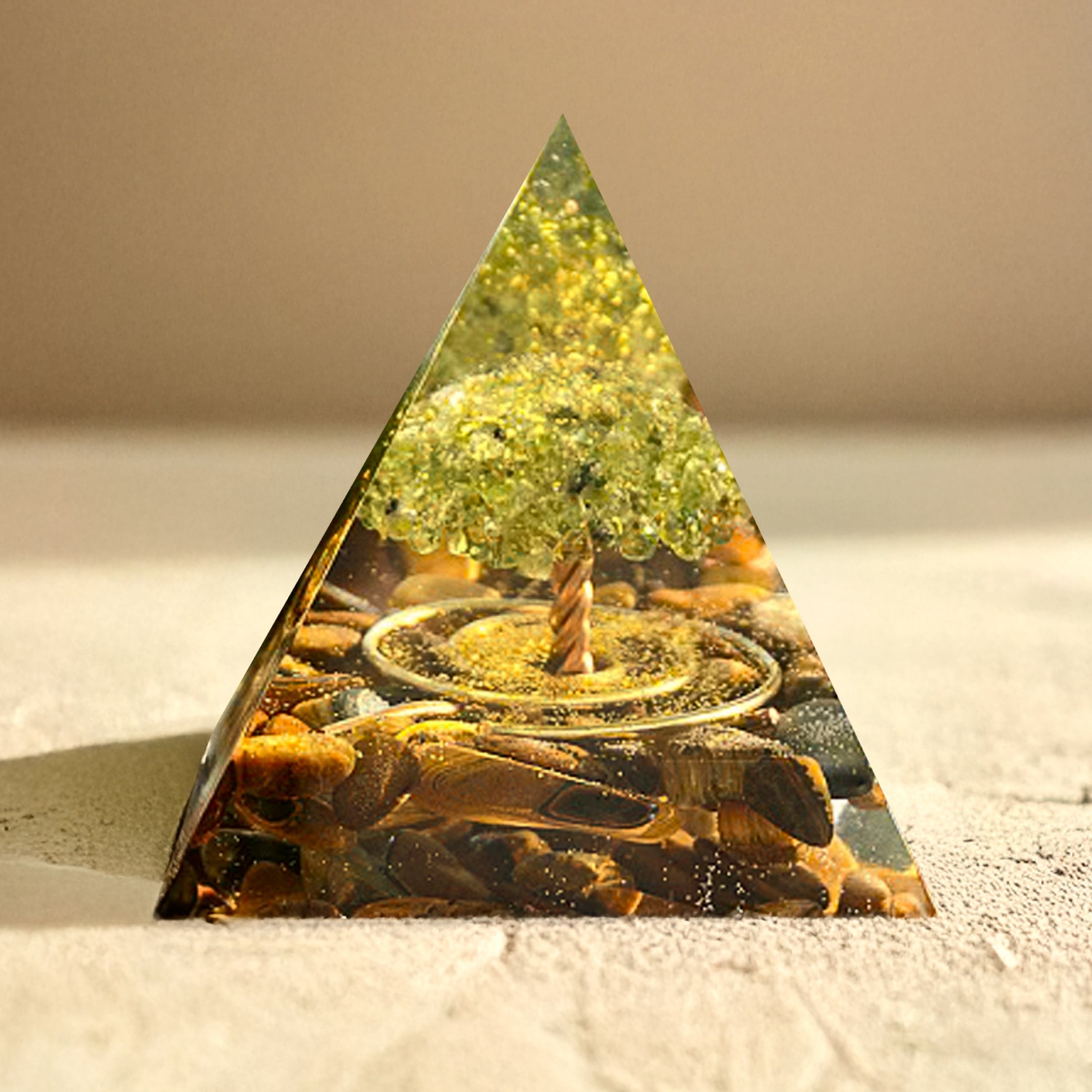 Pyramide Arbre De Vie Péridot Avec Ornement Verre - Décoration Cristal Équilibrage Chakras