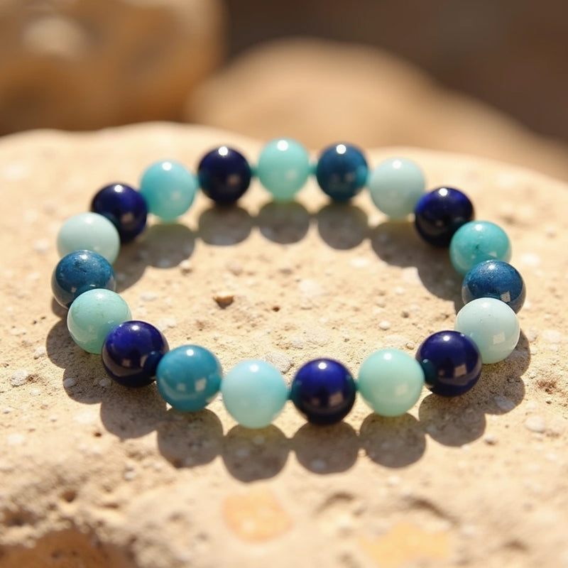 Bracelet "Océan" en Amazonite, Lapis Lazuli, Aigue-Marine & Apatite