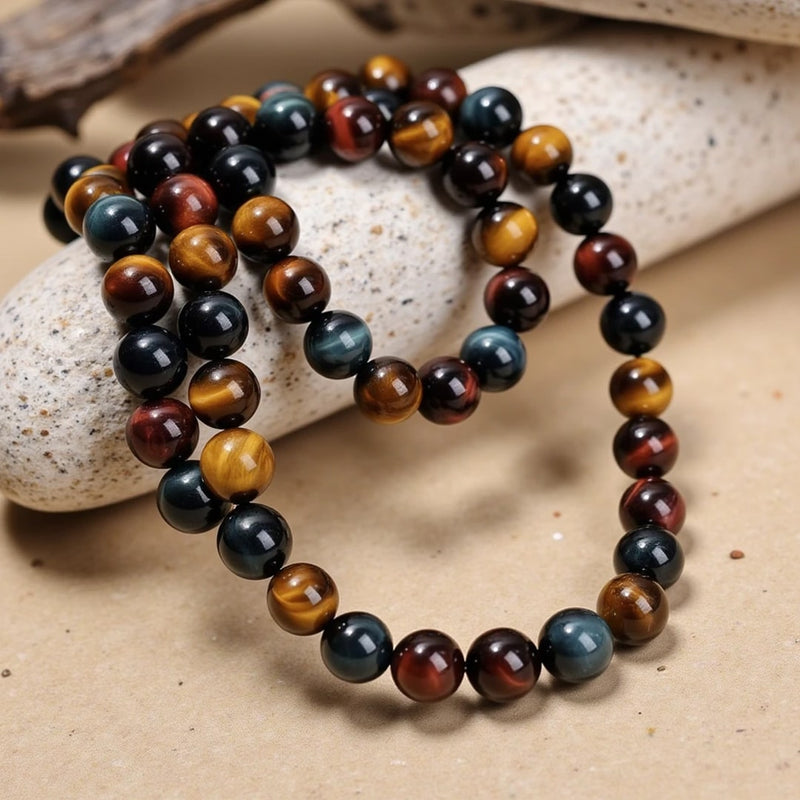 Collier "Oeil Multiple" en Oeil de Tigre, Oeil de Faucon & Oeil de Taureau