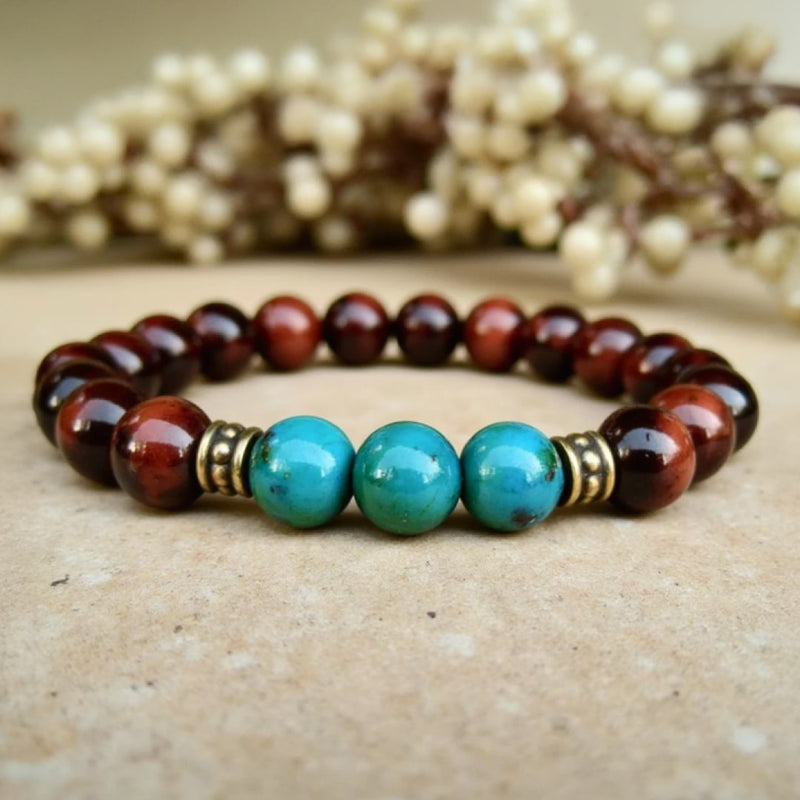 Bracelet "Équilibre Intérieur" en Oeil de Taureau & Chrysocolle