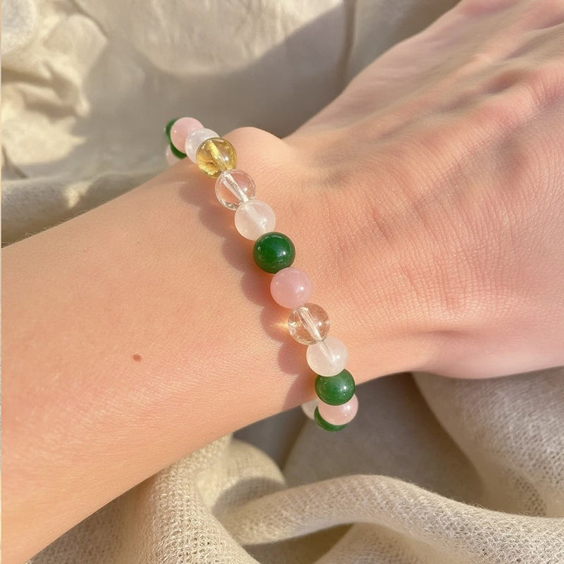 Bracelet "Chance & Opportunité" en Aventurine, Citrine, Quartz Rose & Cristal Clair