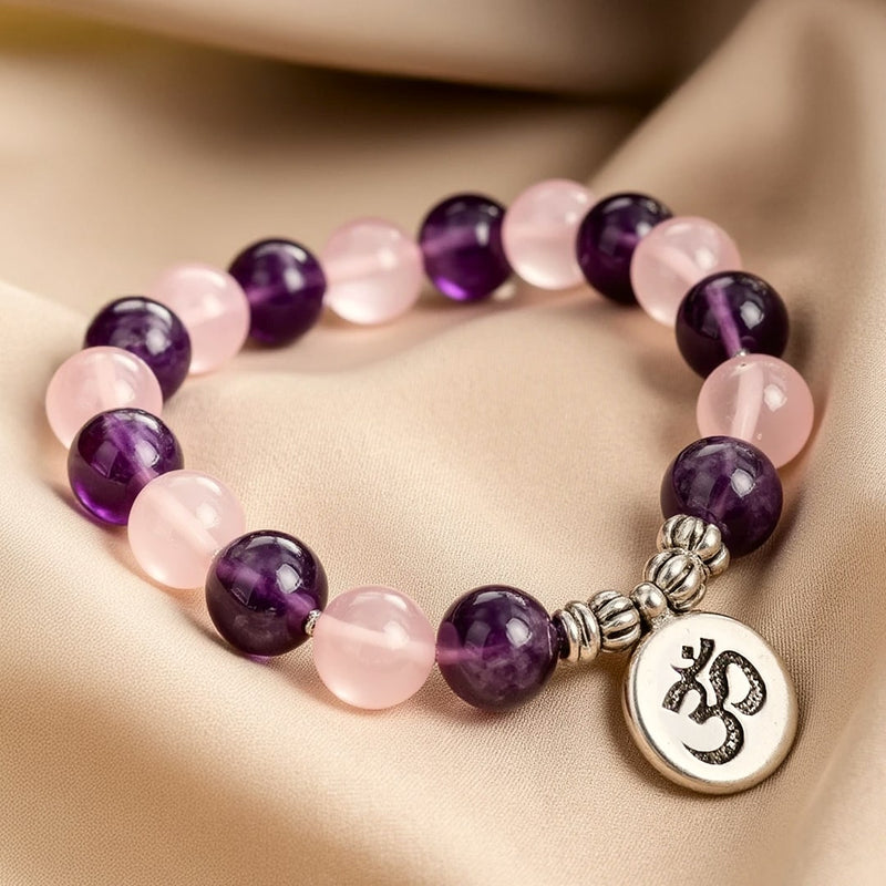 Bracelet "Amour & Spiritualité" en Améthyste & Quartz Rose