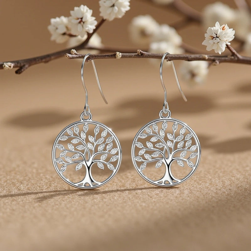 Boucles d'Oreilles Arbre de Vie en Argent