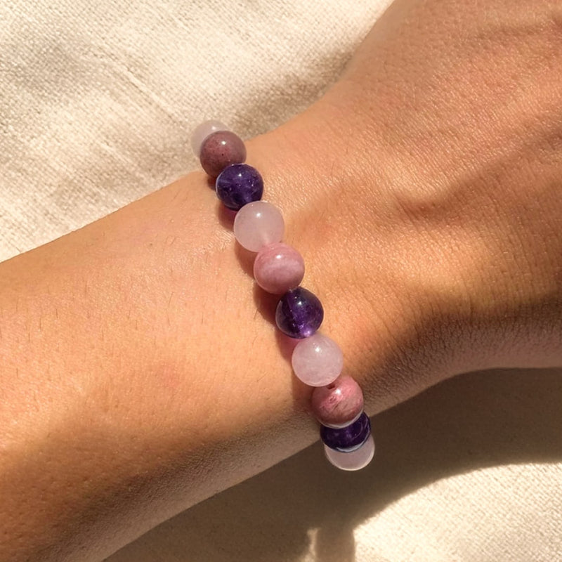 Bracelet "Amour de Soi" en Rhodonite, Quartz Rose & Améthyste