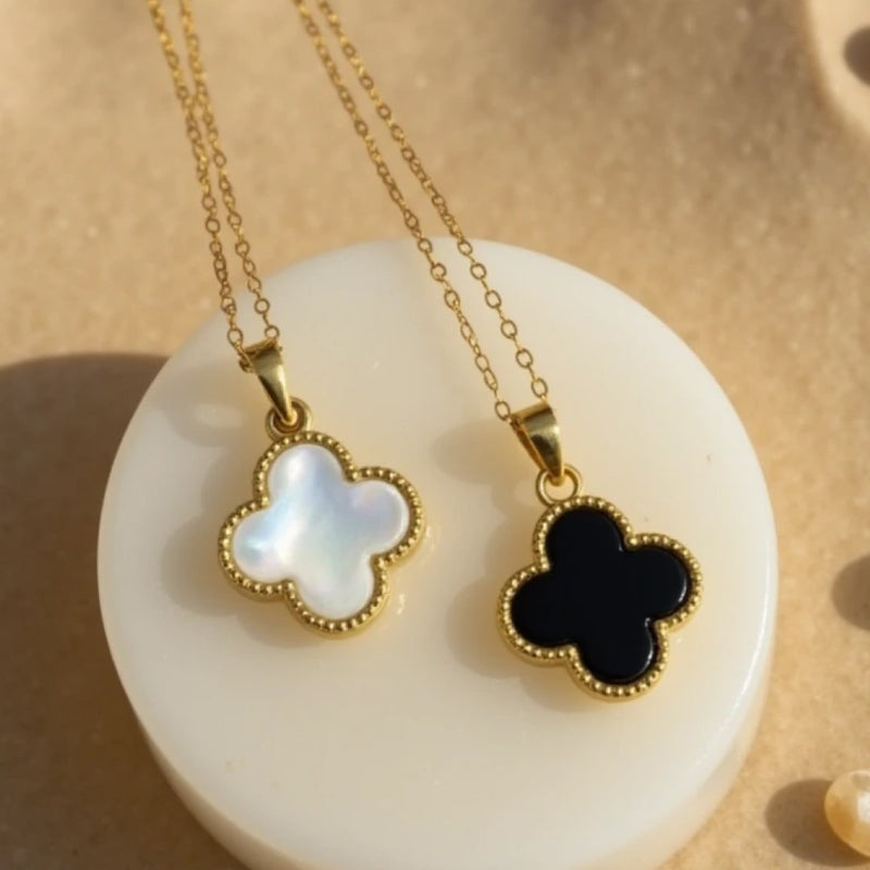 Collier "Trèfle Chance" en Nacre ou Onyx