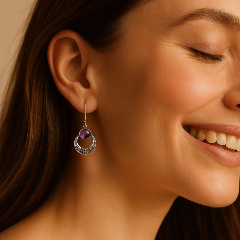 Boucles d’Oreilles "Sagesse Féminine" en Améthyste & Argent