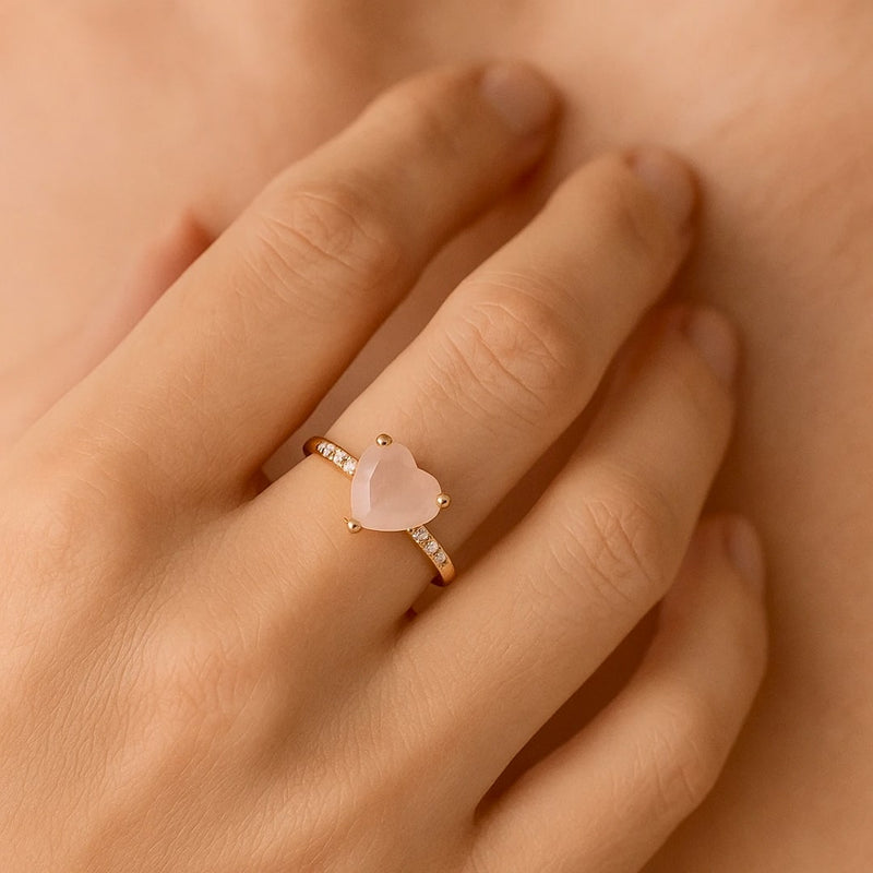 Bague Cœur "Tendresse Infinie" en Quartz Rose