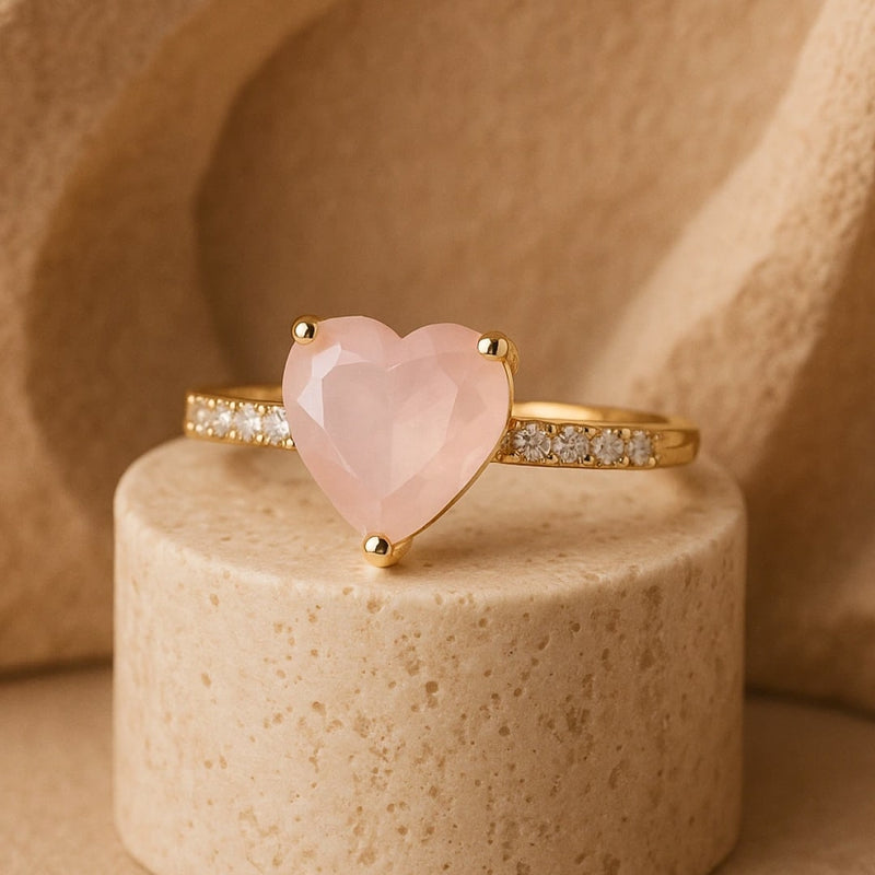 Bague Cœur "Tendresse Infinie" en Quartz Rose