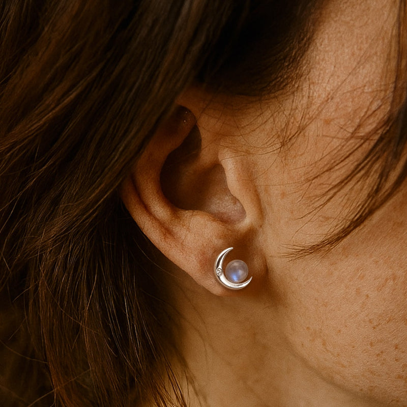 Boucles d'Oreilles "Lunes Mystiques" en Labradorite & Argent