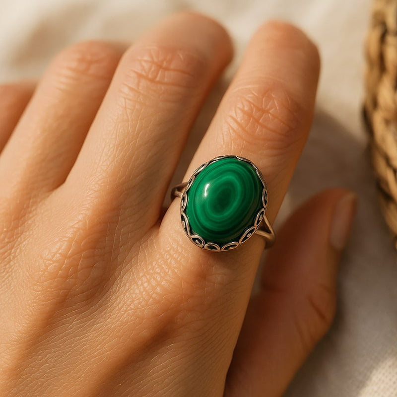 Bague Ajustable "Purification & Guérison" en Malachite