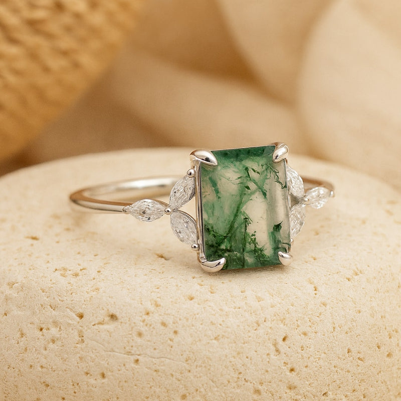 Bague "Équilibre Verdoyant" en Agate Mousse & Argent