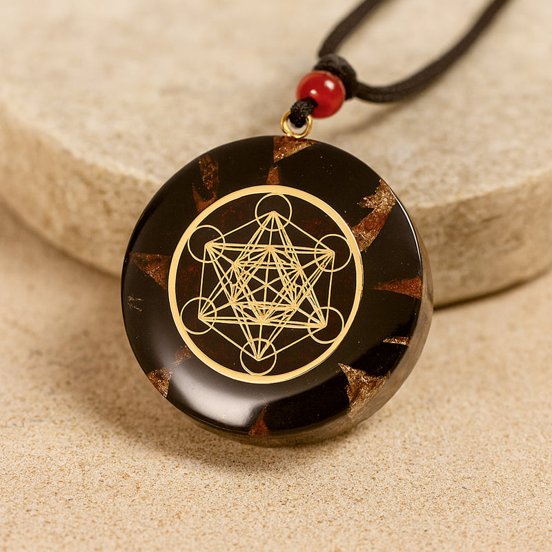 Pendentif Orgonite "Puissance de Métatron" en Obsidienne & Grenat