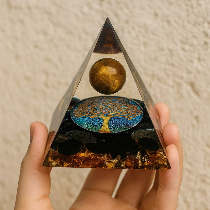 Orgonite "Arbre de Vie Renaissant" en Oeil de Tigre & Obsidienne