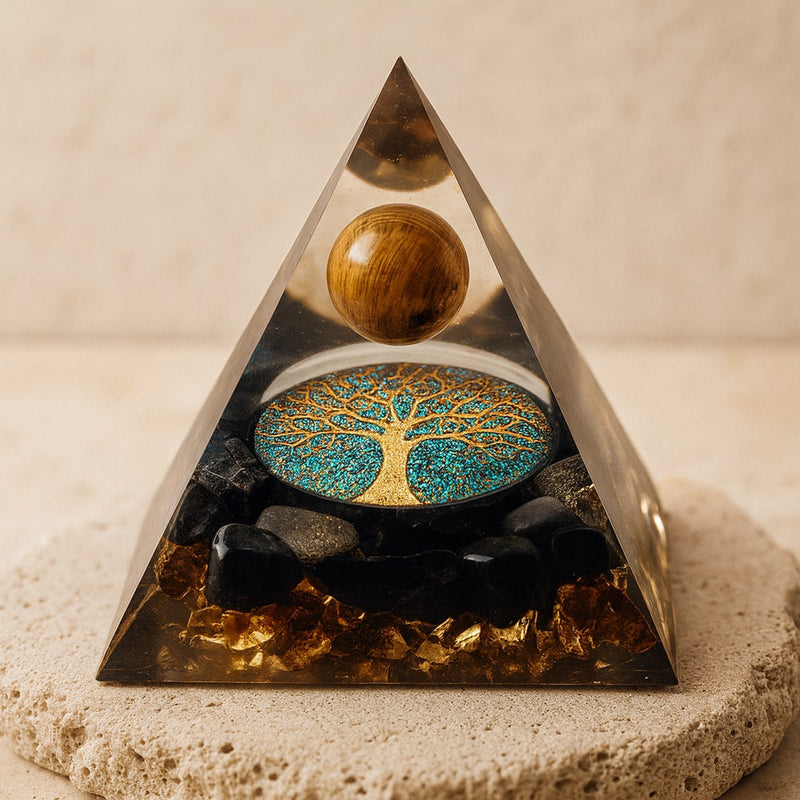 Orgonite "Arbre de Vie Renaissant" en Oeil de Tigre & Obsidienne