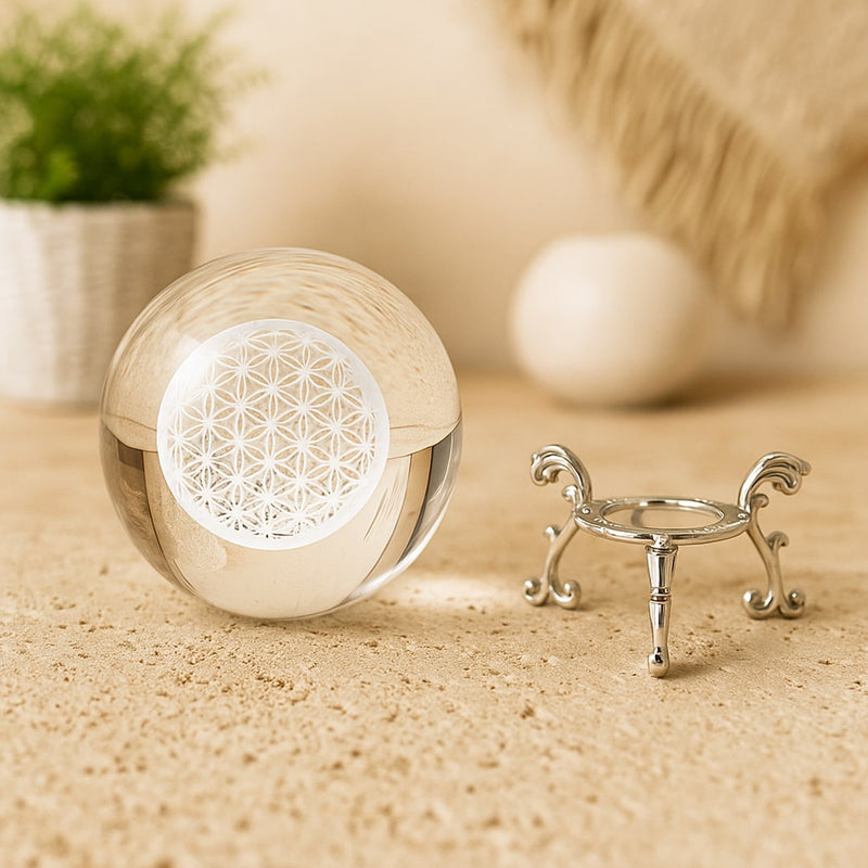 Boule de Cristal Fleur de Vie avec Support