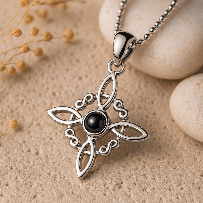 Pendentif "Protection Sorcière" en Obsidienne & Argent