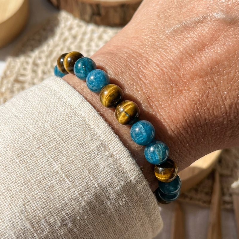 Bracelet "Harmonie Intérieure" en Apatite & Oeil de Tigre
