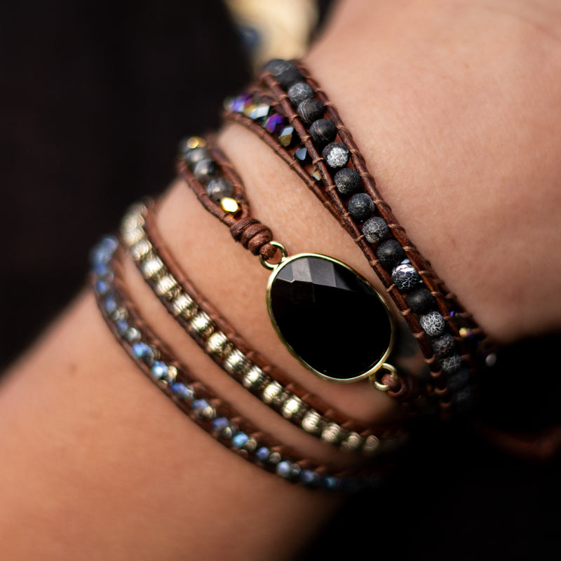 Bracelet Wrap "Ancrage & Sécurité" en Onyx