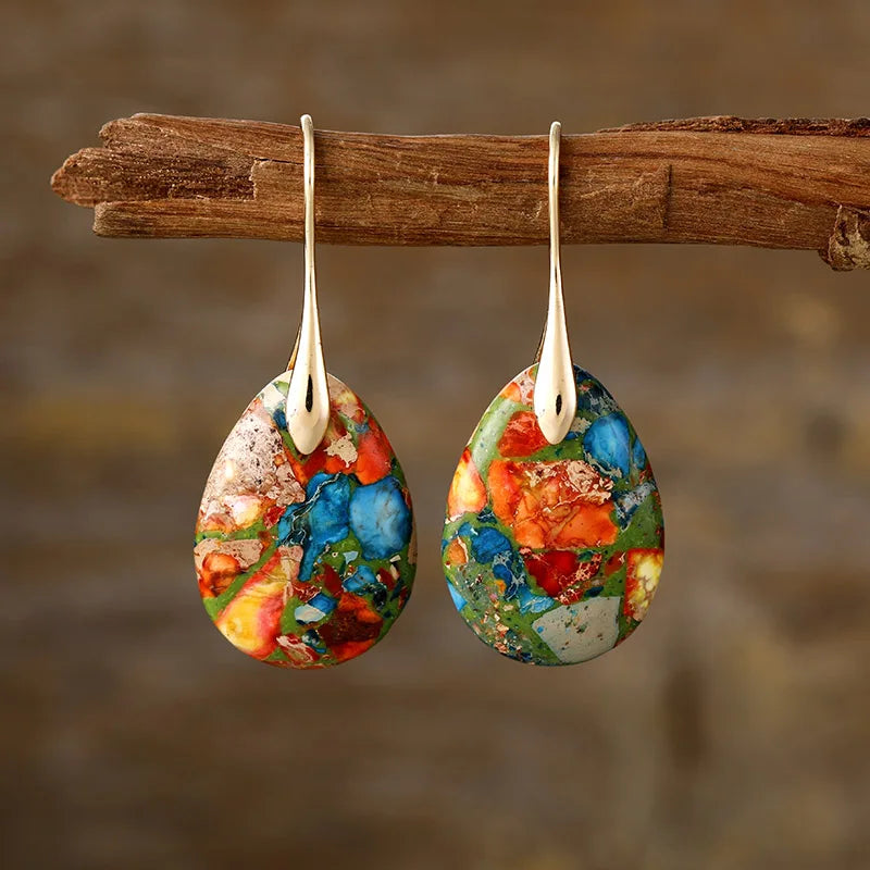 Boucles d’Oreilles "Gouttes Arlequines" en Jaspe