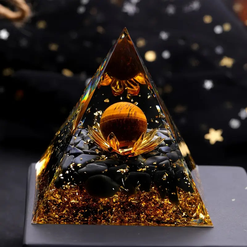 Orgonite "Cassiel" en Obsidienne Noire & Œil de Tigre