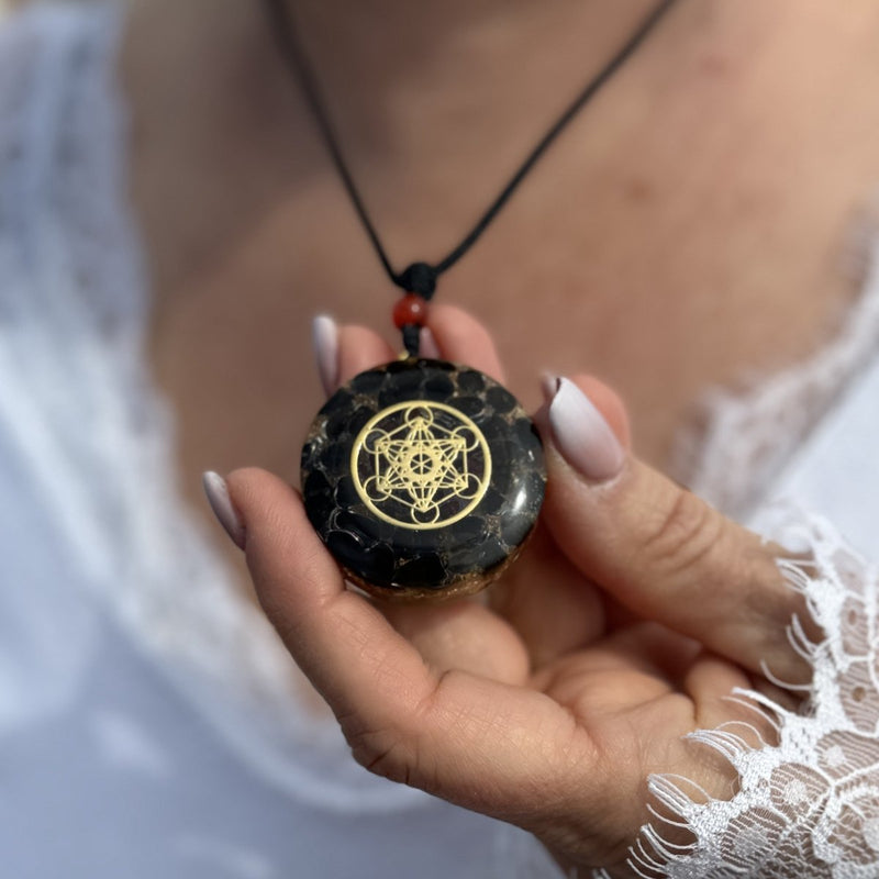 Pendentif Orgonite "Puissance de Métatron" en Obsidienne & Grenat