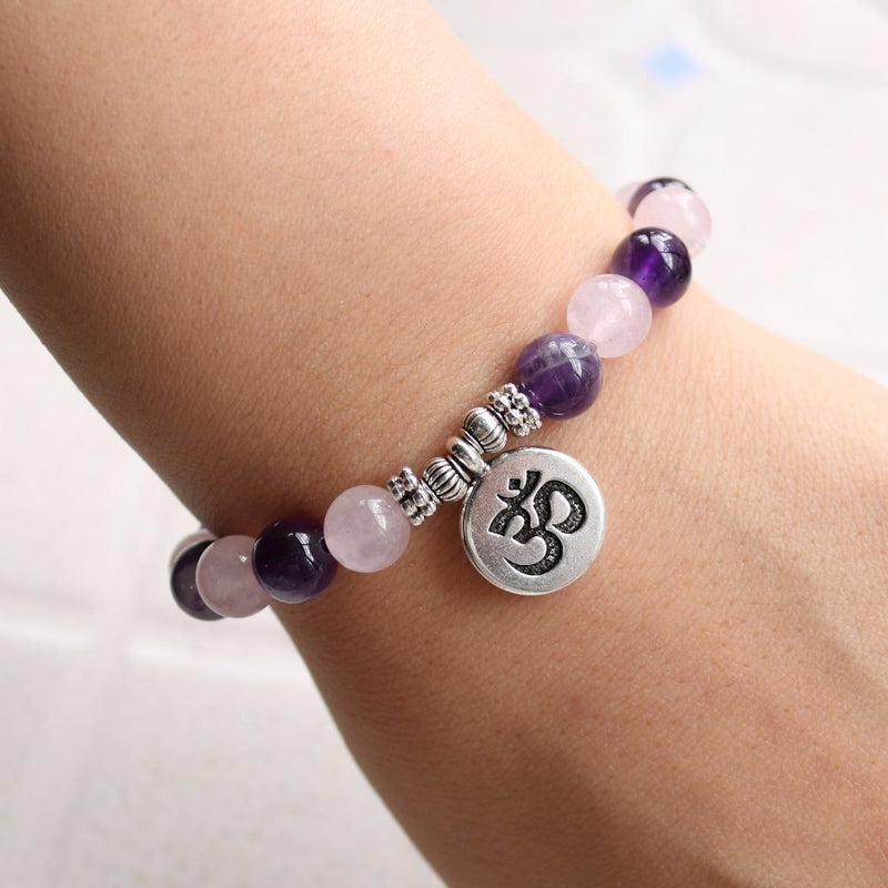 Bracelet "Amour & Spiritualité" en Améthyste & Quartz Rose