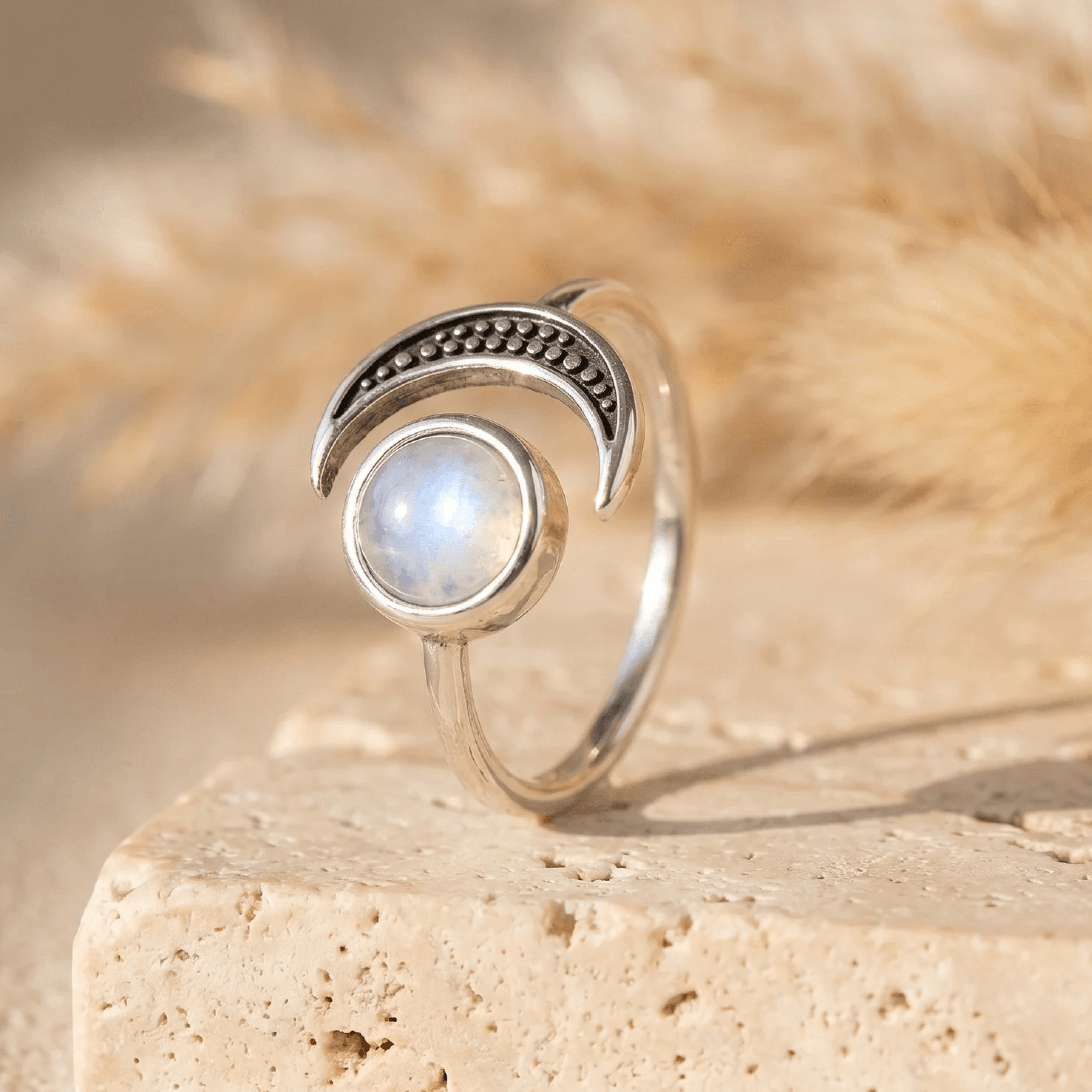Bague Ajustable "Séléné" en Pierre de Lune - - L'Arbre des Chakras