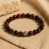 Bracelet Premium "Flamme Ardente" en Grenat, Œil de Taureau & Obsidienne noire - 17cm - L'Arbre des Chakras