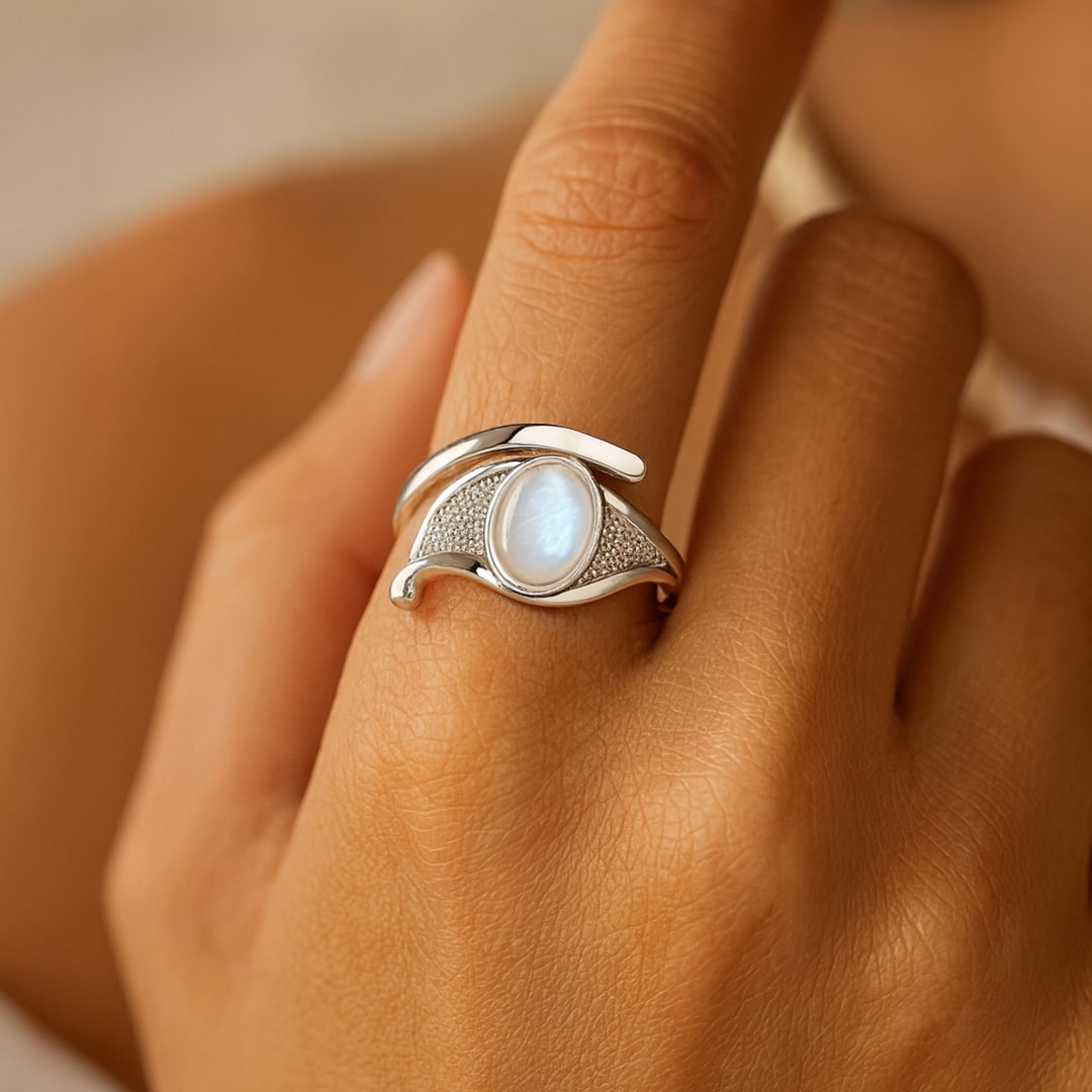 Bague Ajustable "Aura Protectrice" en Labradorite Blanche