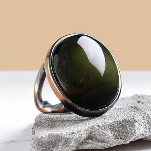 Bague Ajustable "Guérison de L'Âme" en Obsidienne Œil Céleste & Argent - - L'Arbre des Chakras