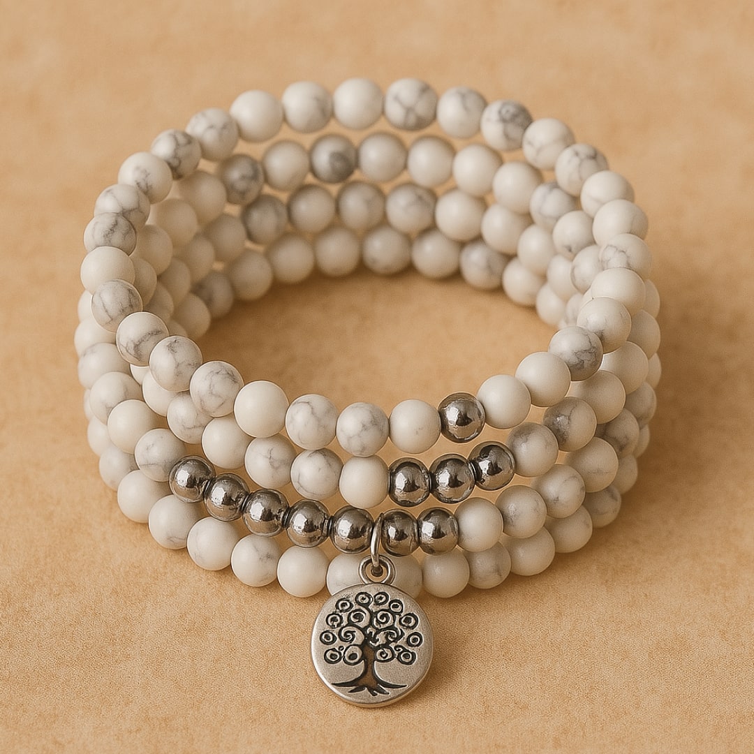 Bracelet Mala "Bien-être Féminin" en Howlite - - L'Arbre des Chakras