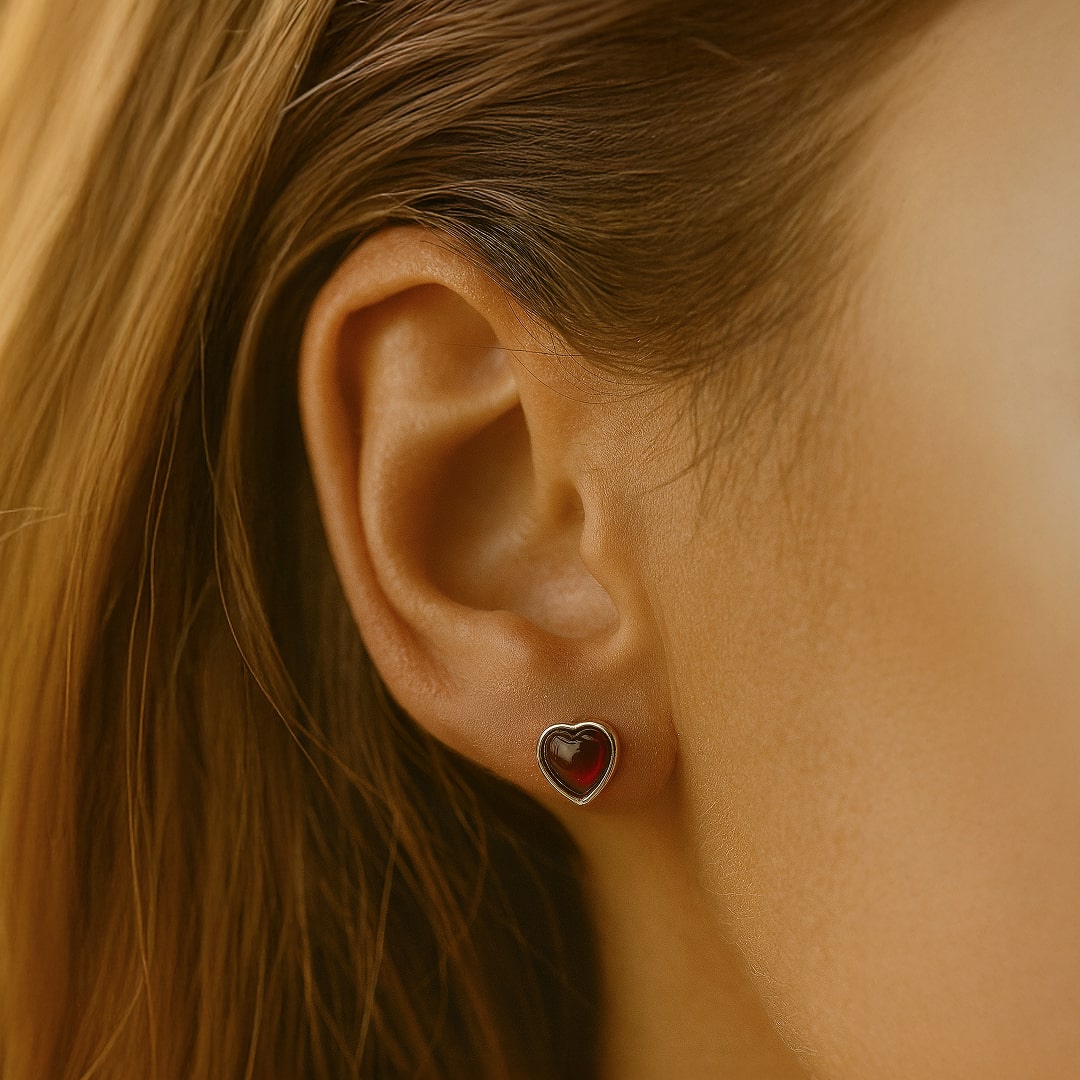 Boucles d'Oreilles "Coeur Passion" en Grenat & Argent
