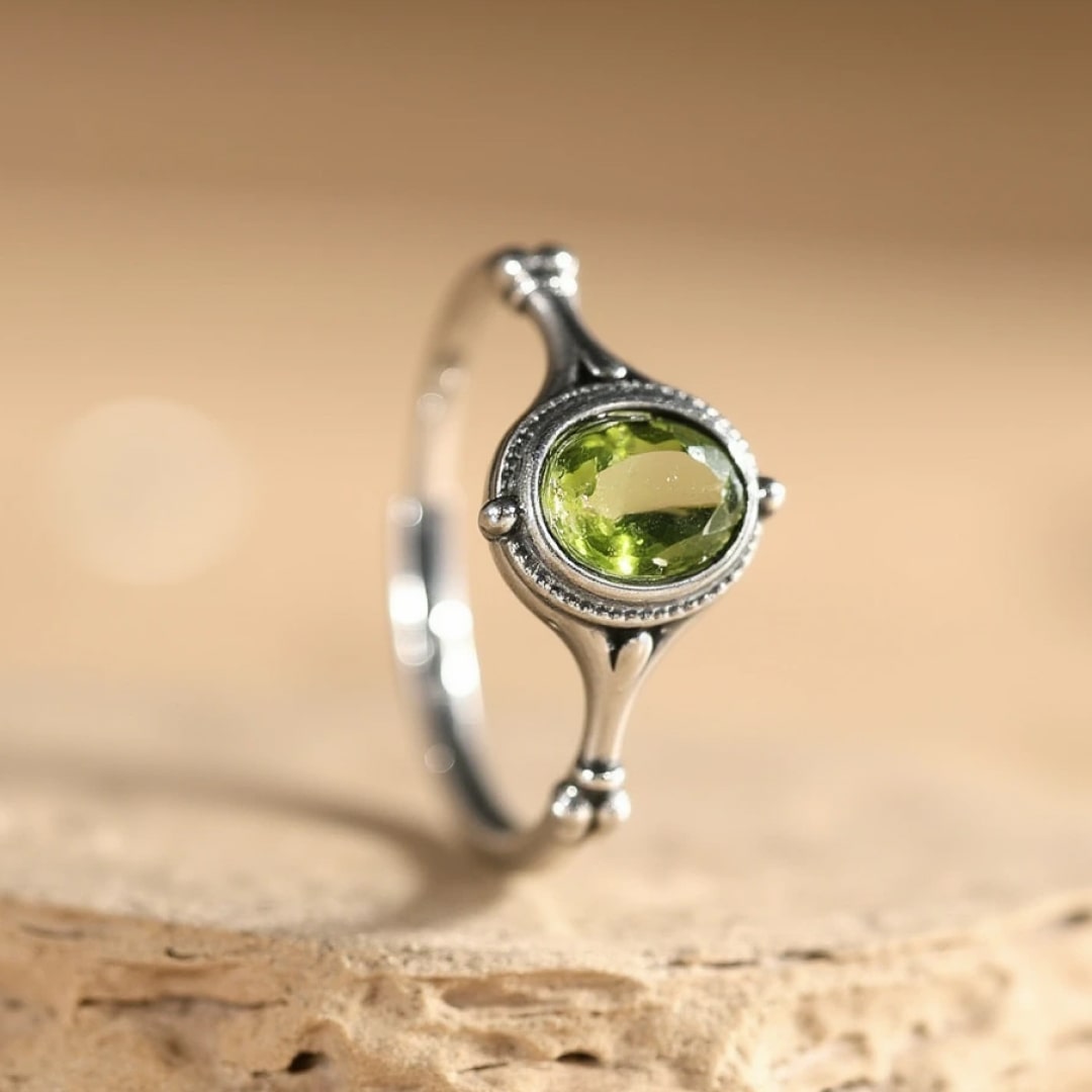 Bague Ajustable "Clarté d'Esprit" en Péridot - - L'Arbre des Chakras
