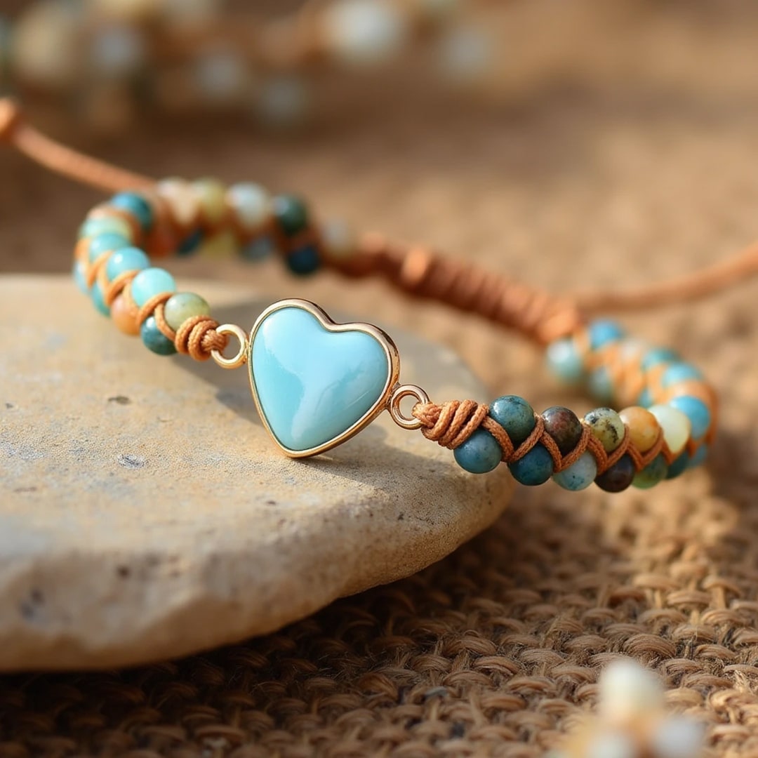 Bracelet Tressé "Cœur" en Amazonite - - L'Arbre des Chakras