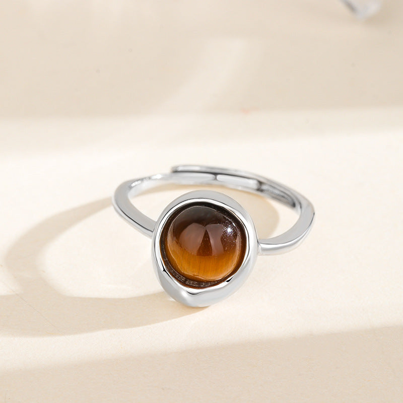 Bague Ajustable "Shakti" en Oeil de Tigre & Argent - - L'Arbre des Chakras