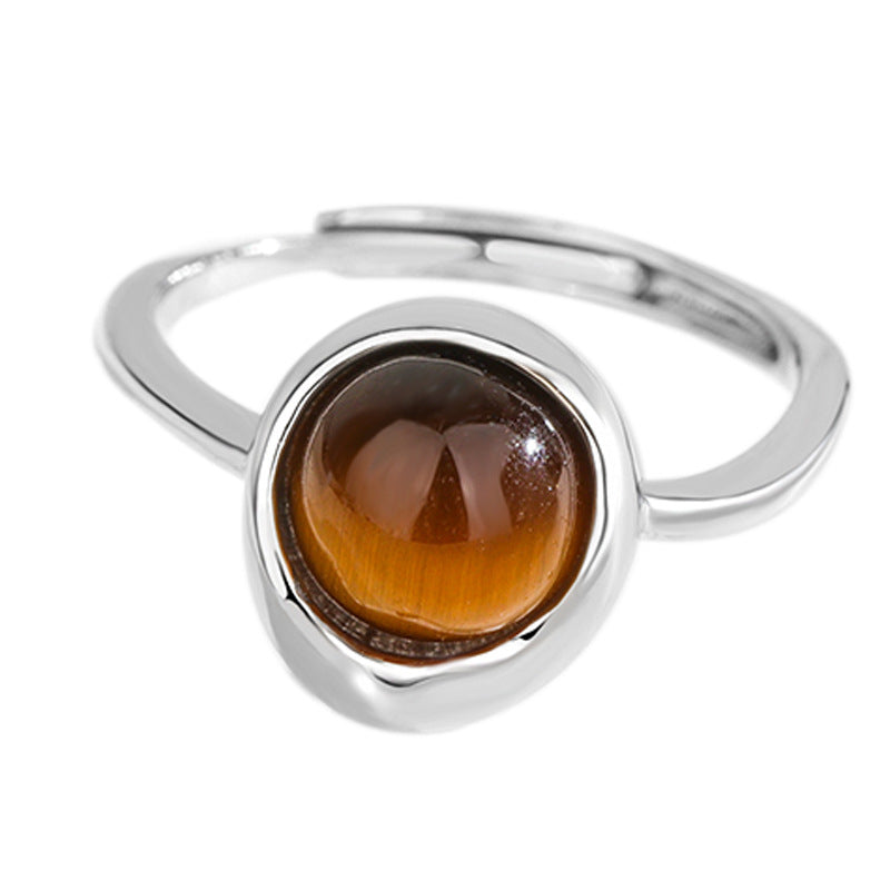 Bague Ajustable "Shakti" en Oeil de Tigre & Argent - - L'Arbre des Chakras