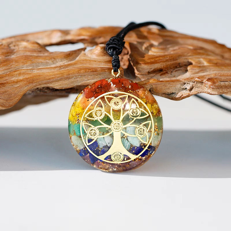 Pendentif Orgonite &quot;Arbre des 7 Chakras&quot; -  - L&#39;Arbre des Chakras