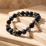 Bracelet "Cap Assuré" en Hématite, Tourmaline Noire & Oeil de Tigre Bleu - 17cm - L'Arbre des Chakras