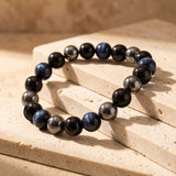 Bracelet "Cap Assuré" en Hématite, Tourmaline Noire & Oeil de Tigre Bleu - 17cm - L'Arbre des Chakras
