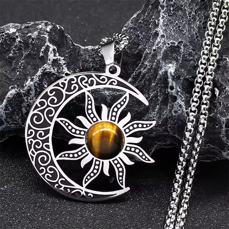 Pendentif "Équilibre Cosmique Lune-Soleil" en Oeil de Tigre -  - L'Arbre des Chakras