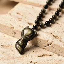 Pendentif "Renard Sage" en Obsidienne Dorée - - L'Arbre des Chakras