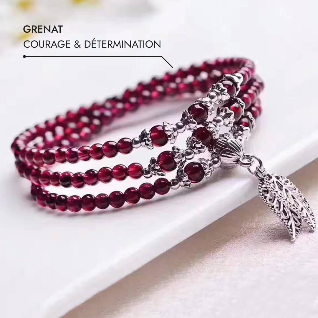 Bracelet Multi-tours "Feu Intérieur" en Grenat - - L'Arbre des Chakras