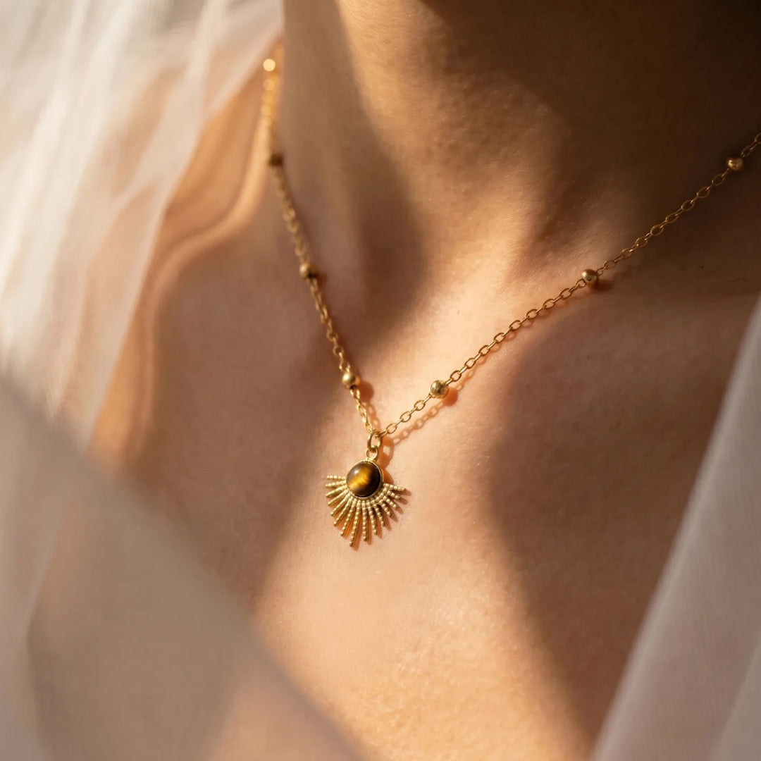 Pendentif “Soleil Maya” en Œil de Tigre - - L'Arbre des Chakras