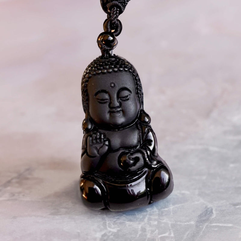 Pendentif Bouddha en Obsidienne Noire -  - L'Arbre des Chakras