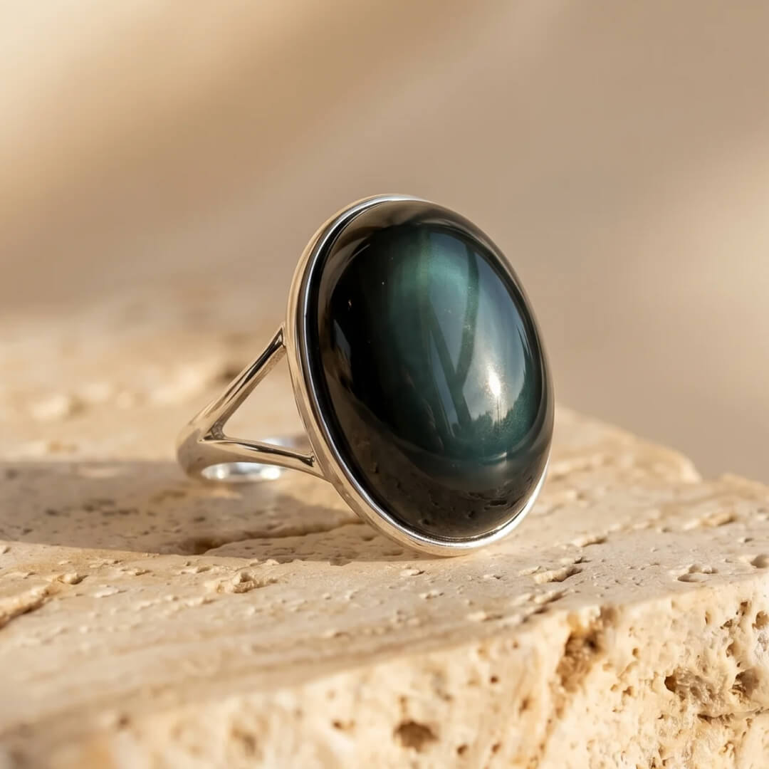 Bague Ajustable "Guérison de L'Âme" en Obsidienne Œil Céleste - - L'Arbre des Chakras