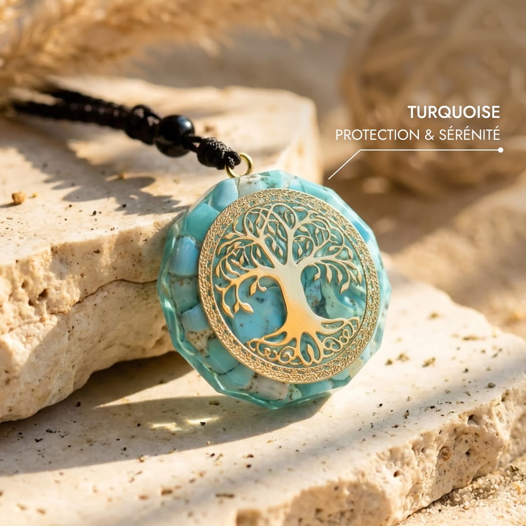Pendentif Orgonite "Anahata" en Turquoise - - L'Arbre des Chakras