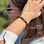 Bracelet "3 Protections" en Oeil de Tigre, Hématite & Obsidienne Noire - - L'Arbre des Chakras