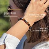 Bracelet "3 Protections" en Oeil de Tigre, Hématite & Obsidienne Noire - - L'Arbre des Chakras